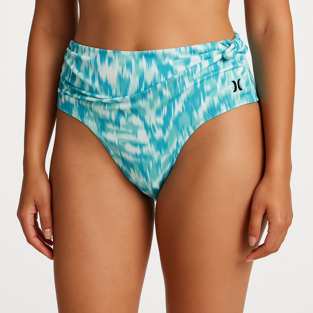 NWT Hurley Turquoise Patterned Side Knot HighWaisted Bikini Bottom Swimwear XL